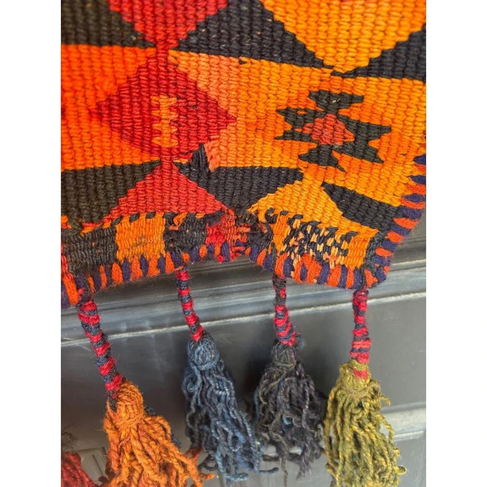 Vintage‎ Handwoven Wool Kilim Wall Hanging Tribal Tassel Tapestry Red Orange